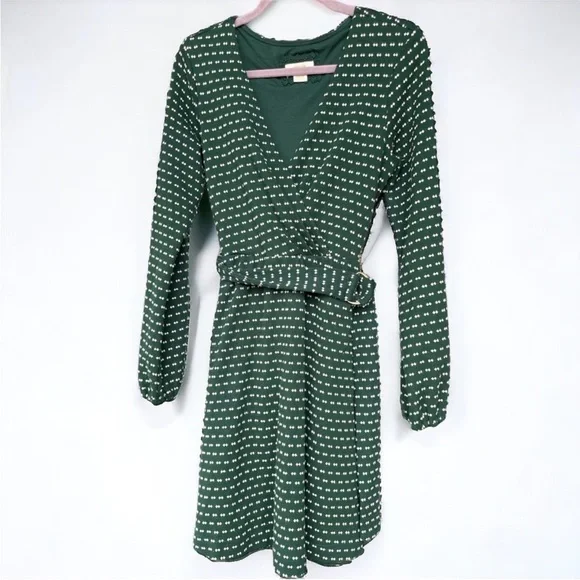 Maeve by Anthropologie ~ Malta green V-neck Lined Long Sleeve Dress | Sz Medium - Picture 2 of 12